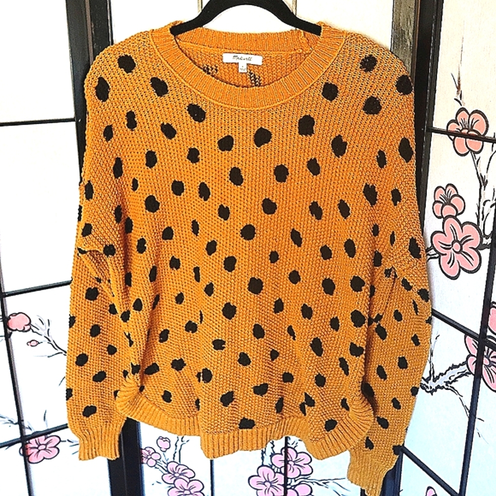 Madewell Orange Cheetah  Print Crew Neck Sweater Size Small